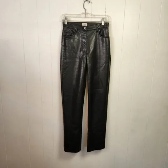 Aritzia Wilfred The Melina Pant Black Vegan Leather Straight Leg Pants High Rise - Picture 3 of 11